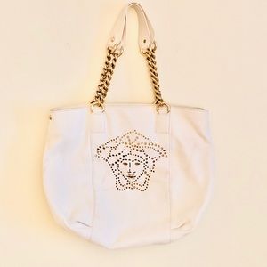 Versace White Leather Medusa Tote w/ Gold Hardware